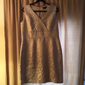 Tahari printed dress, cream and silver